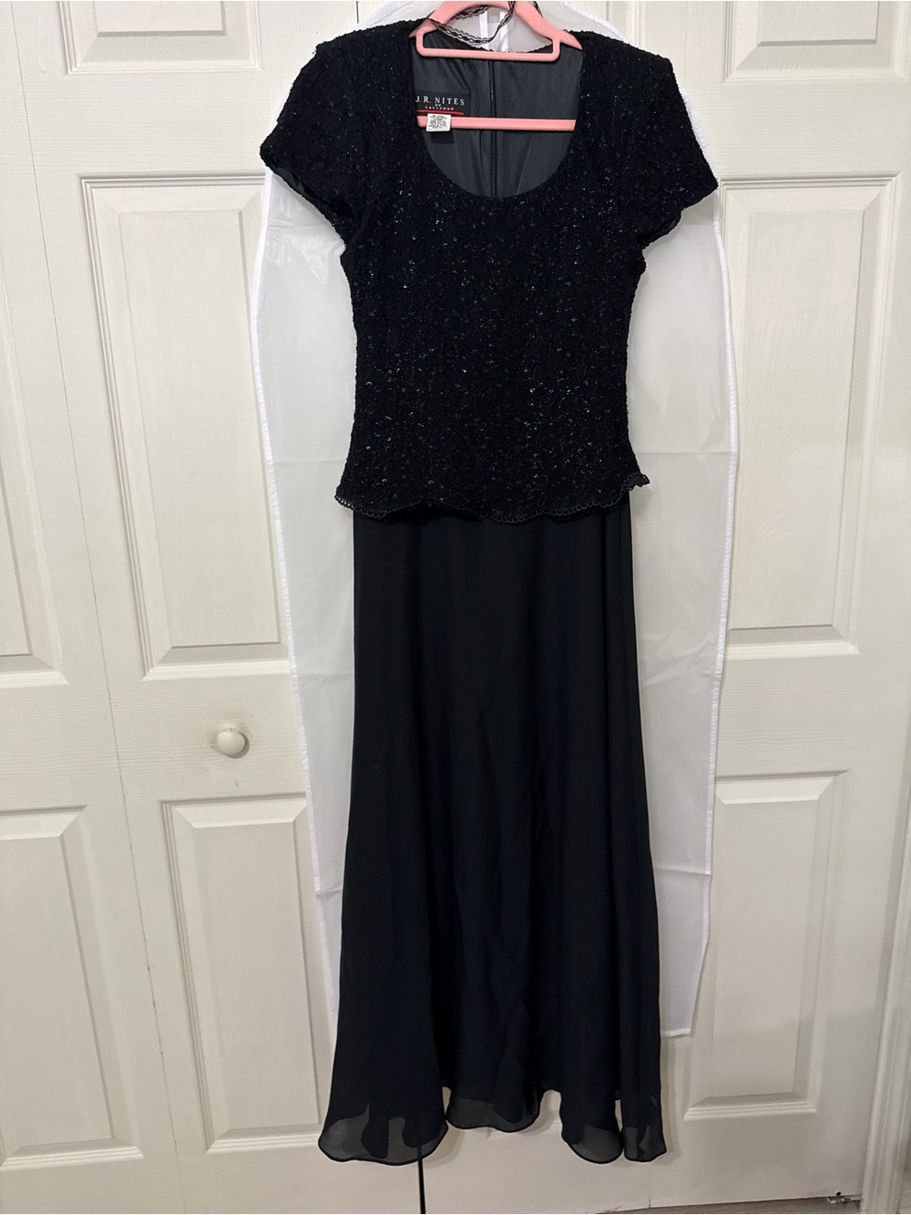 J.R. NITES Black Beaded Short-Sleeve Maxi Dress